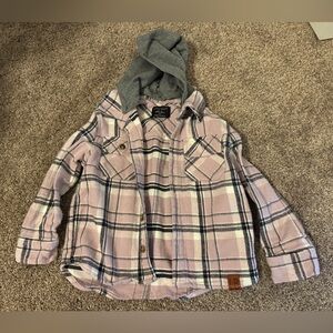 Little Bipsy Purple Plaid Button Down Shirt with Gray Hood